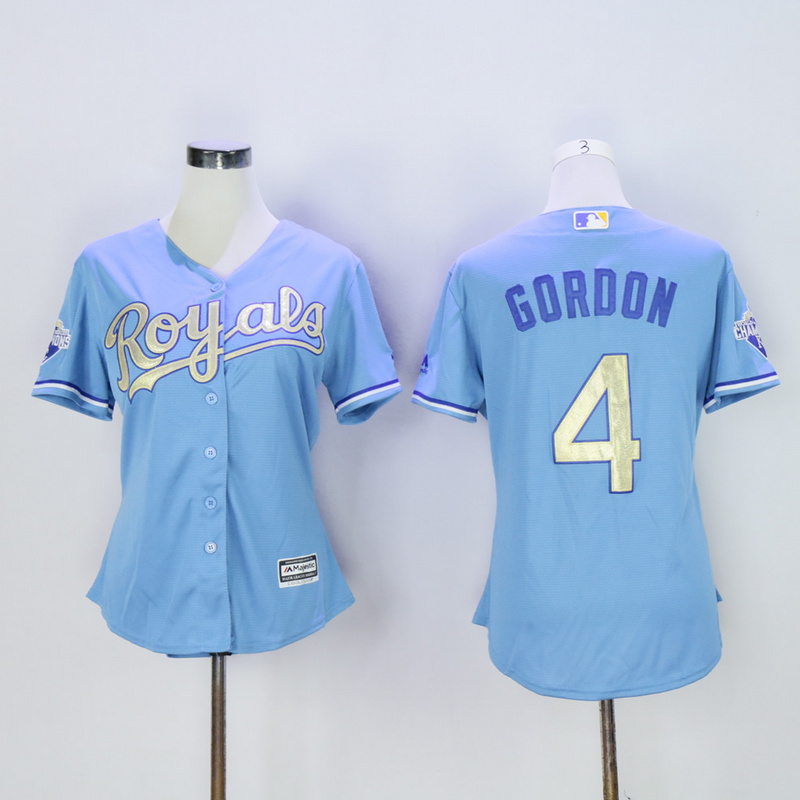 Women Kansas City Royals 4 Gordon Light Blue Champion MLB Jerseys